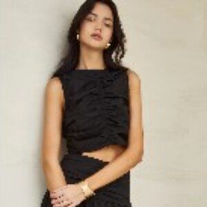 Commense Two Piece  Pleated Midi Skirt Set in Black